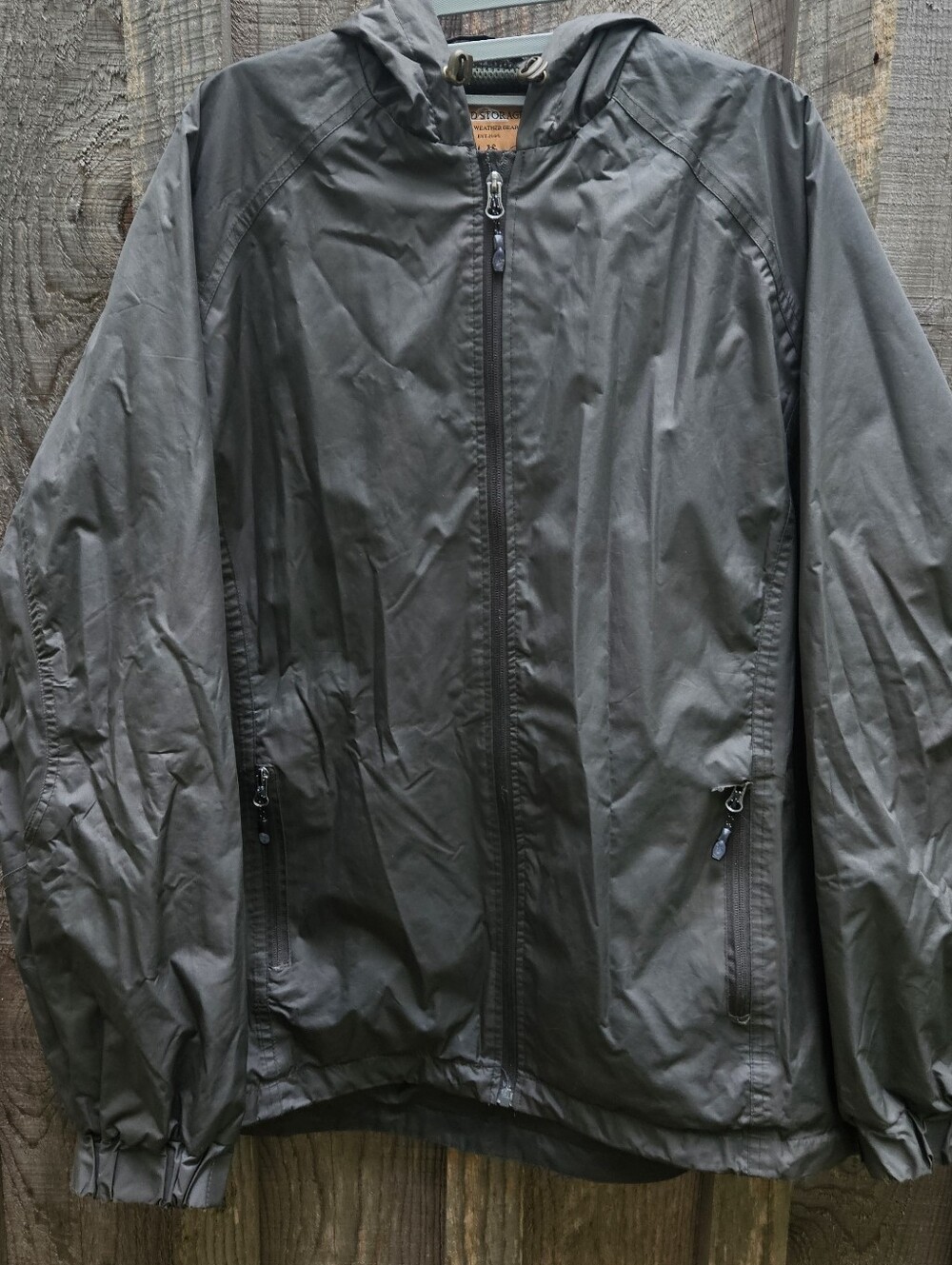 Cold Storage Mens Lg Windbreaker Jacket Hood Mesh Lined Full Zip Dark Green